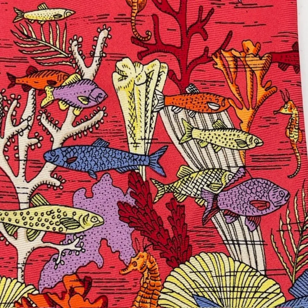 Fornasetti Milano 'Sole Al Mare' 100% Silk Italy Surreal Fish Coral Art RARE